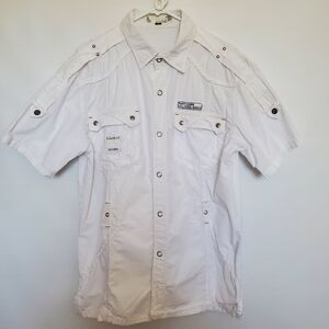 KAALU VOGUE FASHION MENS SHIRT SHORT SLEEVE STREETWEAR WHITE ( M )